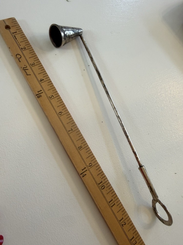 Vintage Silver Plated Candle Snuffer 12" Loop Handle Bell Taper