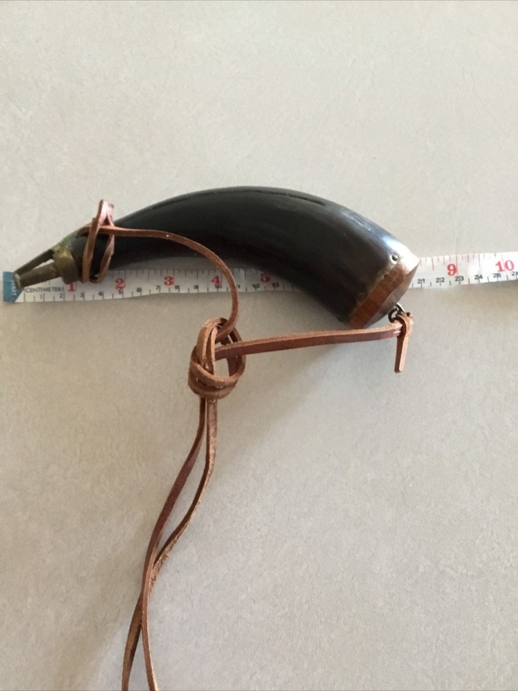 Vintage Muzzleloader Black powder Horn With Leather Strap NOS