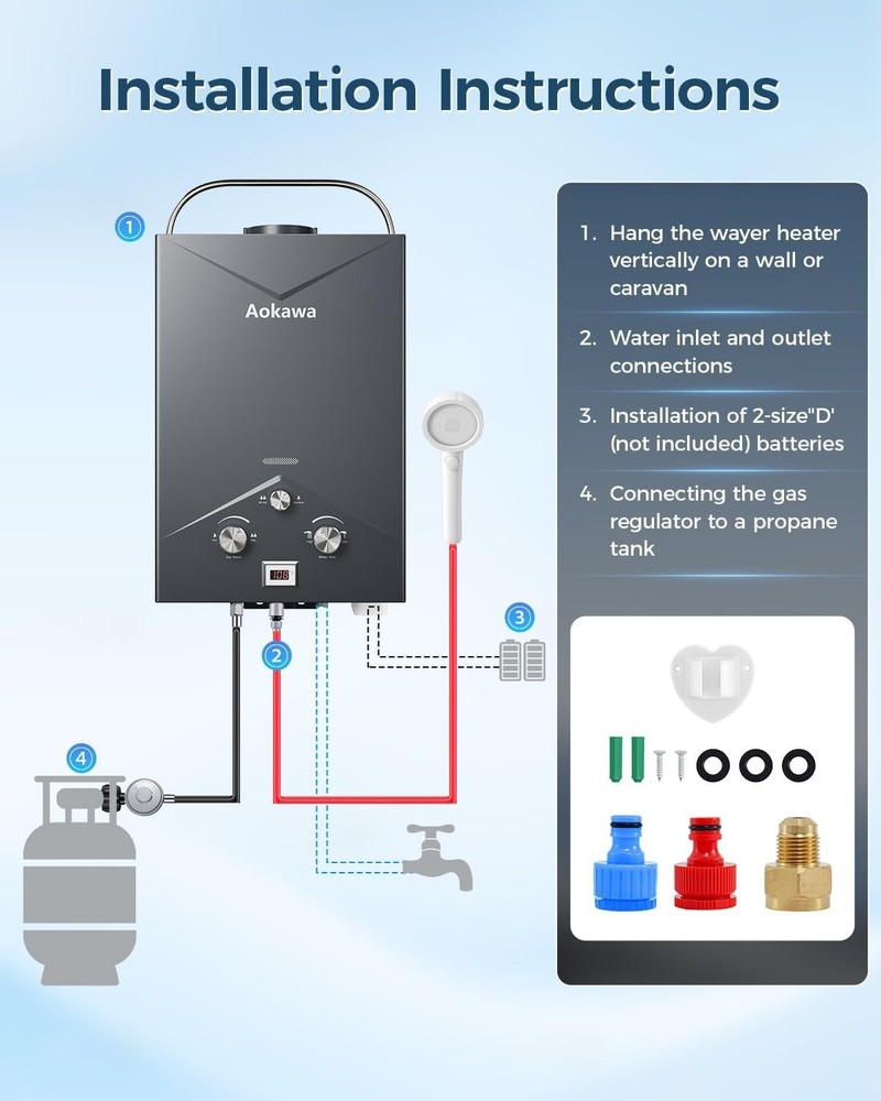 Portable Propane Water Heater 6L 1.78 GPM Outdoor RV Camping Shower Kit