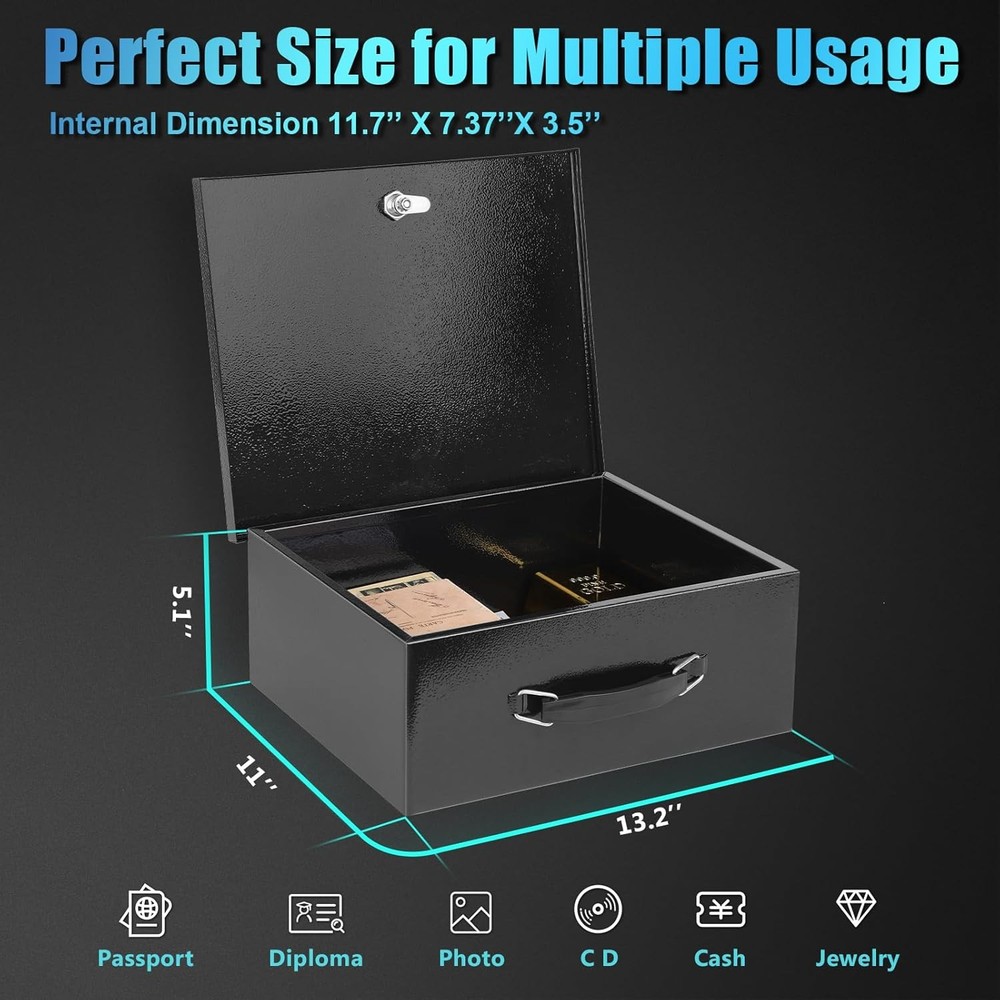 XXL Fireproof Safe Box Key Lock Home Office Document Security Storage Black