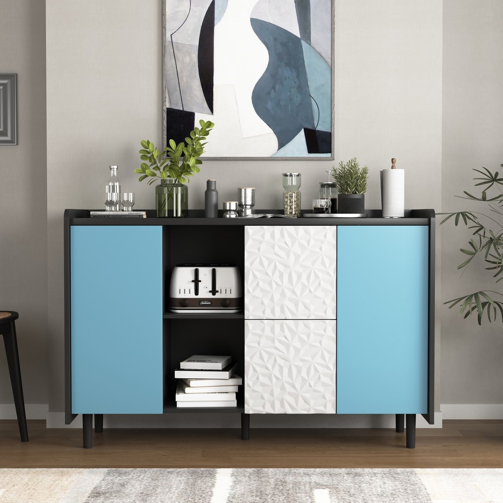 Kitchen Sideboard Accent Buffet Cabinet 2 Drawers Doors Coffee Bar Open Storage