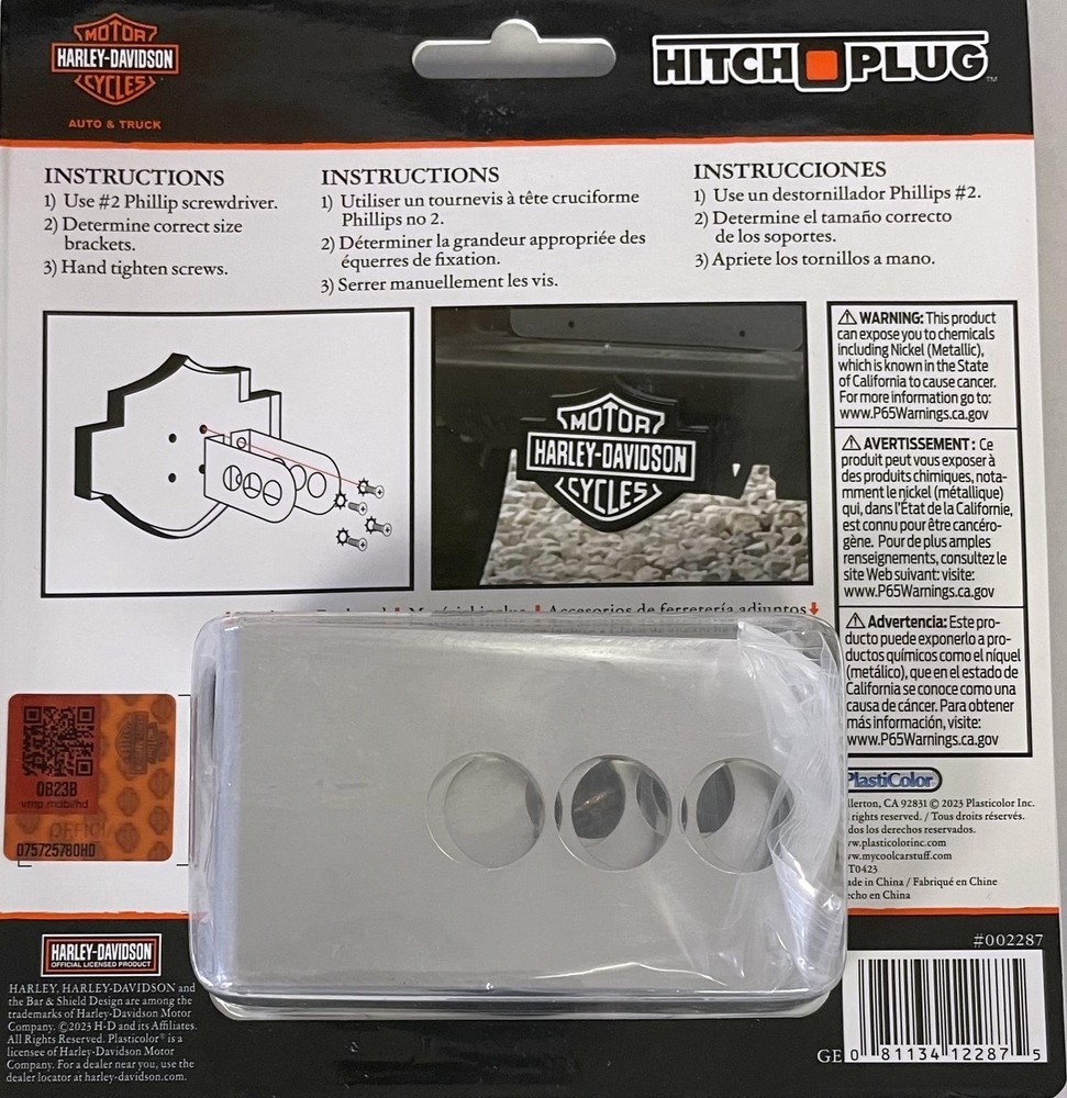 Harley Davidson Bar & Shield Black White Hitch Plug Cover 2 &1.25" Receiver Plug