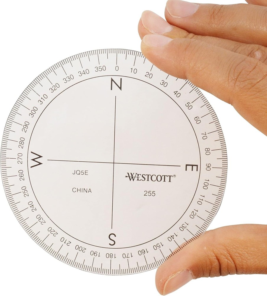 360-Degree Compass Protractor, Crystal Clear Transparent Dial, Calibrated for...