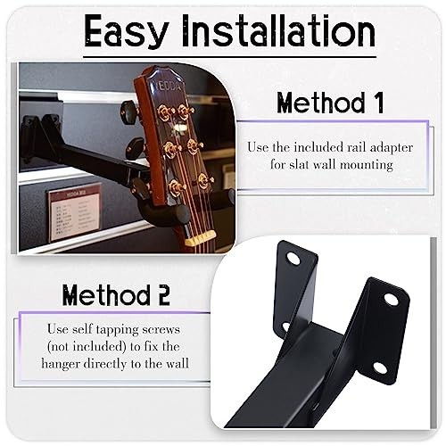 20 Pcs Guitar Wall Mount Hangers Hooks - Adjustable Black Holders for Acoustic/E