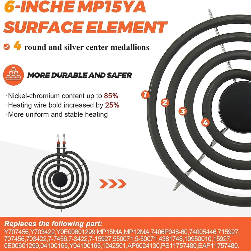 MP22YA Electric Range Burner Surface Element (2) MP15YA 6",(2) MP21YA 8" 12pcSet