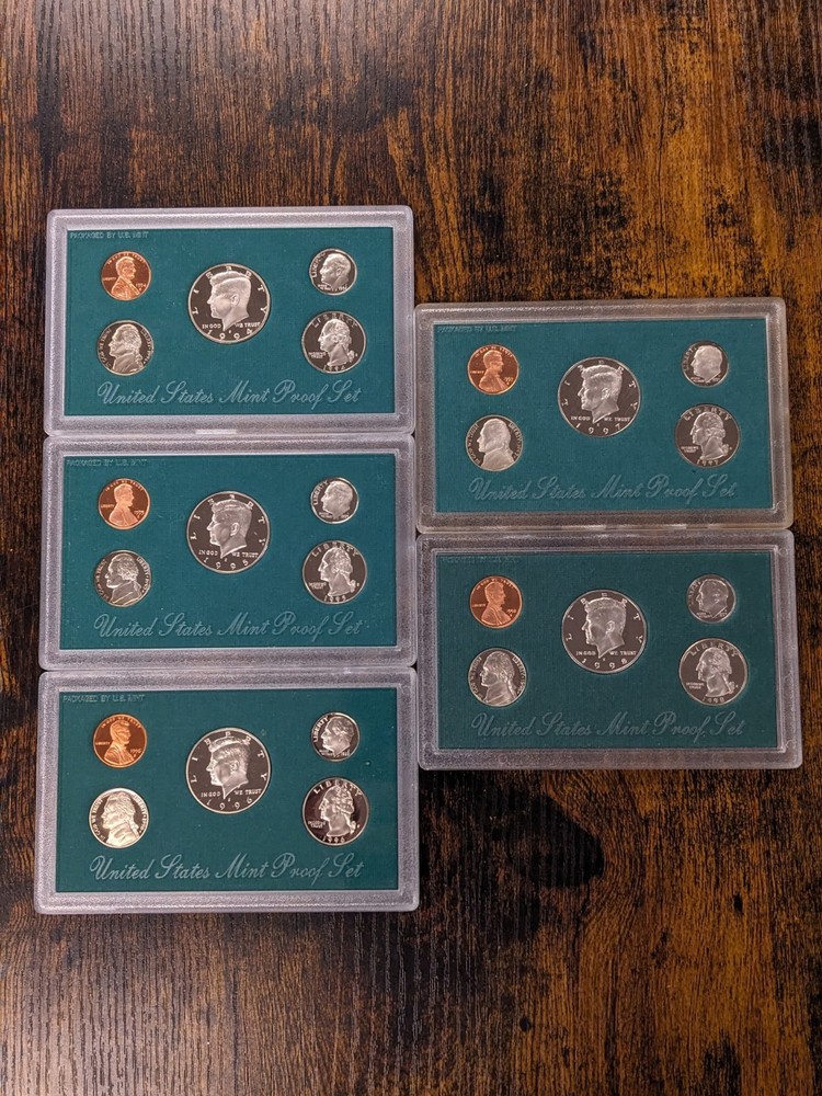 1994-1998 US Mint Issued Proof Sets As Pictured. 5 Sets.
