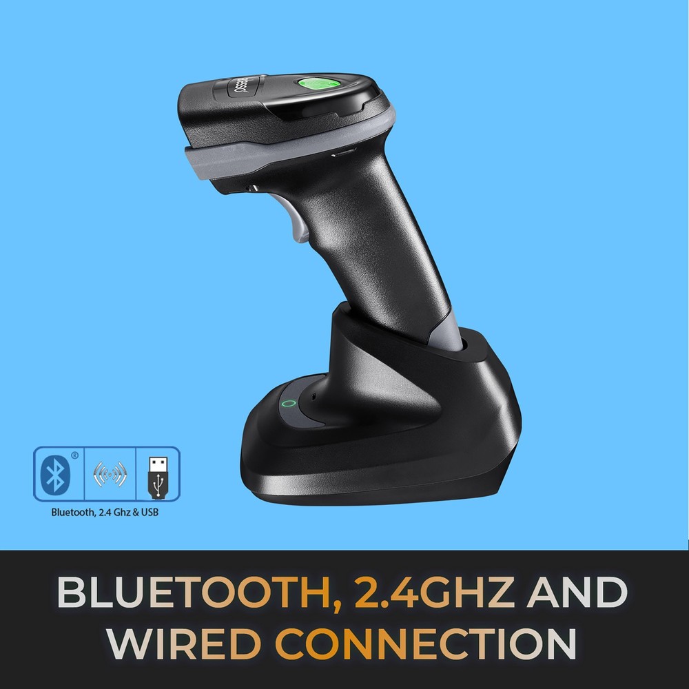 NuScan 3000 Bluetooth 2.4 GHz USB 2D Handheld Barcode Scanner, Cradle