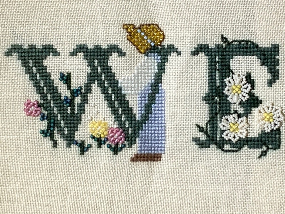 VTG Welcome Sign Finished Cross Stitch from Mill Hill Pattern Beaded Spring