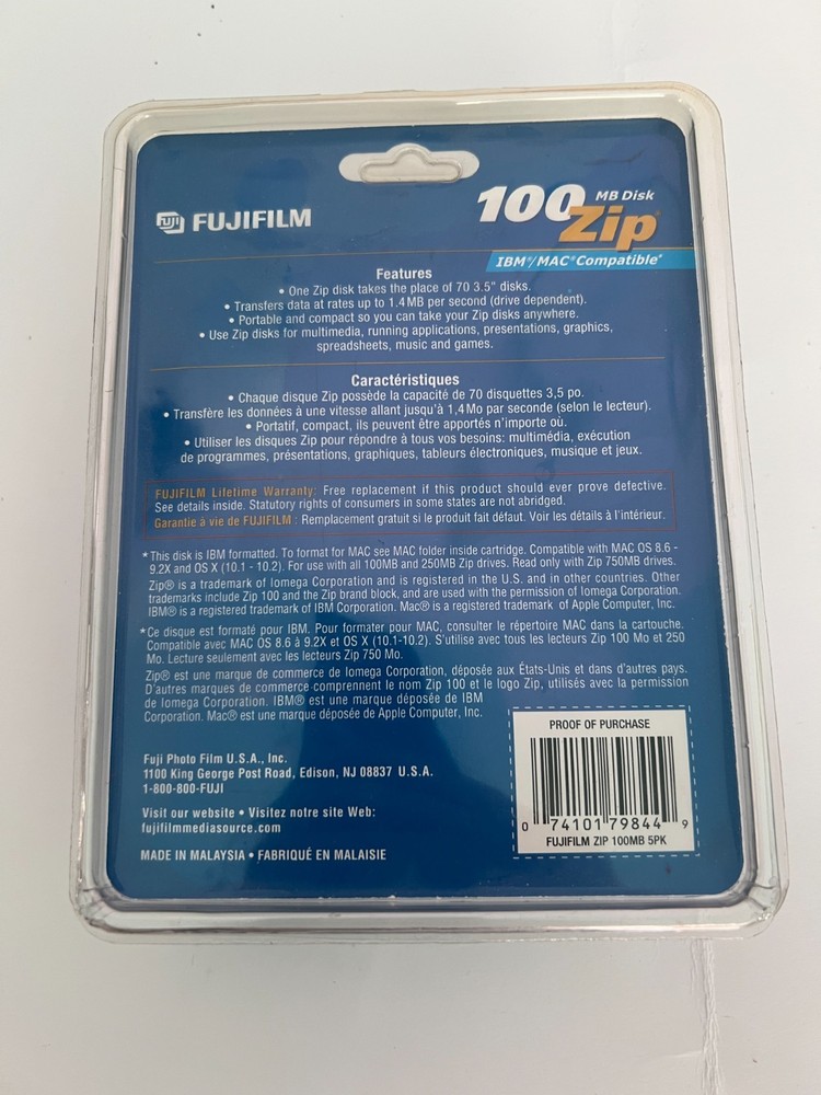 Fujifilm 100MB Zip Disk 5-Pack IBM Format Mac Compatible New Sealed