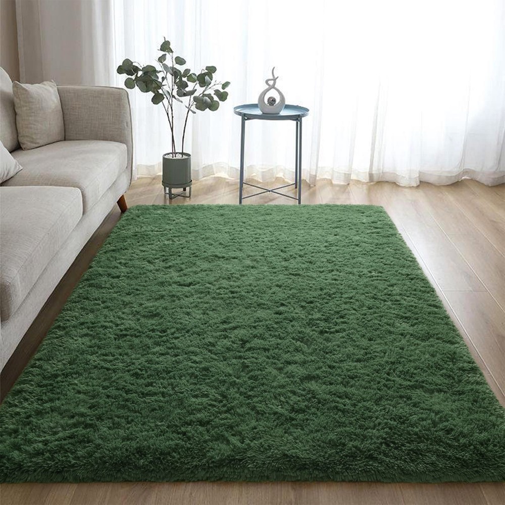 DweIke Fluffy Dark Green Rugs for Bedroom 4' x 6' (Rectangular),