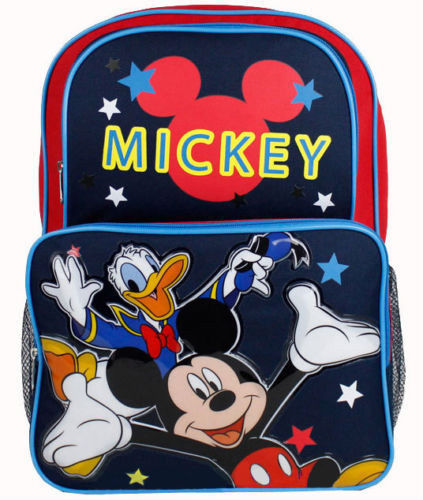 Backpack 16" Mickey Donald Blue Cargo Multi Compartment School Bag New