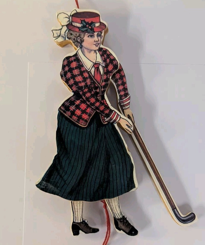 Vintage Wooden Pull String Toy Ornaments x3