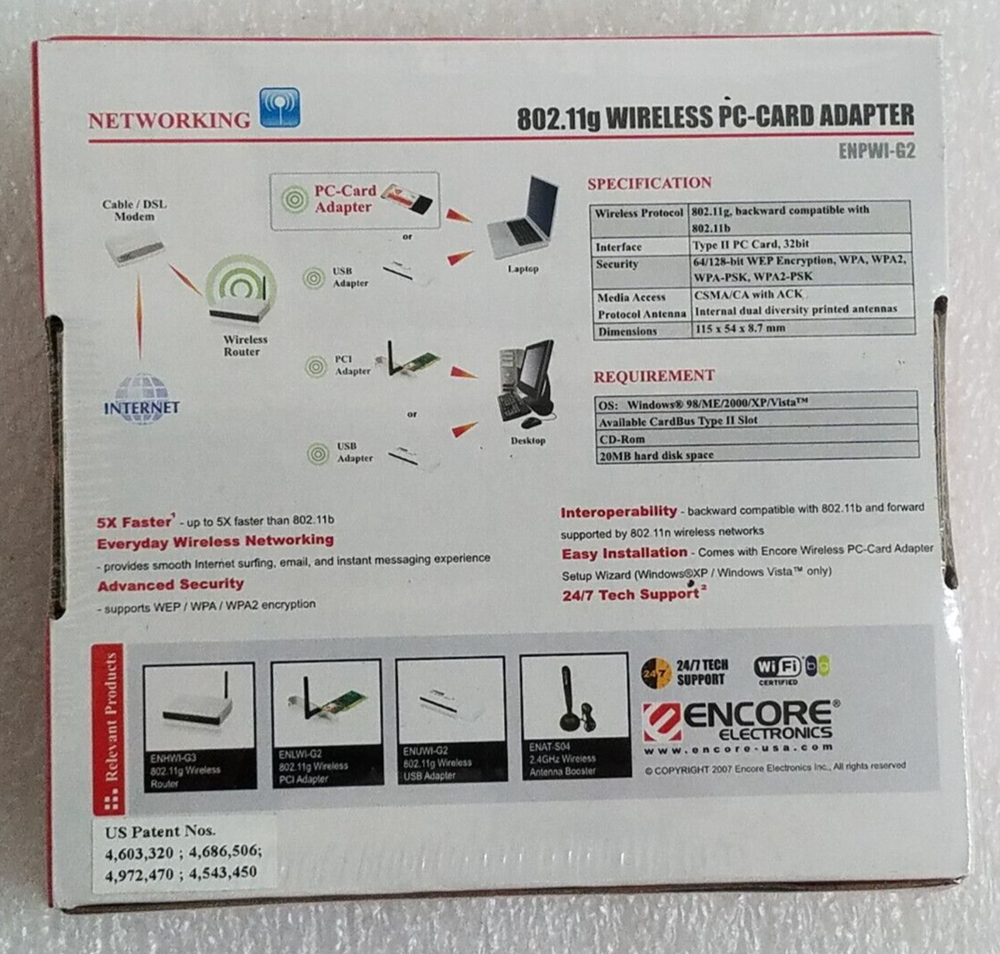 ENCORE 802.11g Wireless PC-Card Adapter ENPWI-G2