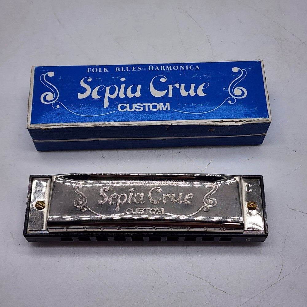 Sepia Crue Folk Blues Custom Harmonica Silver with box