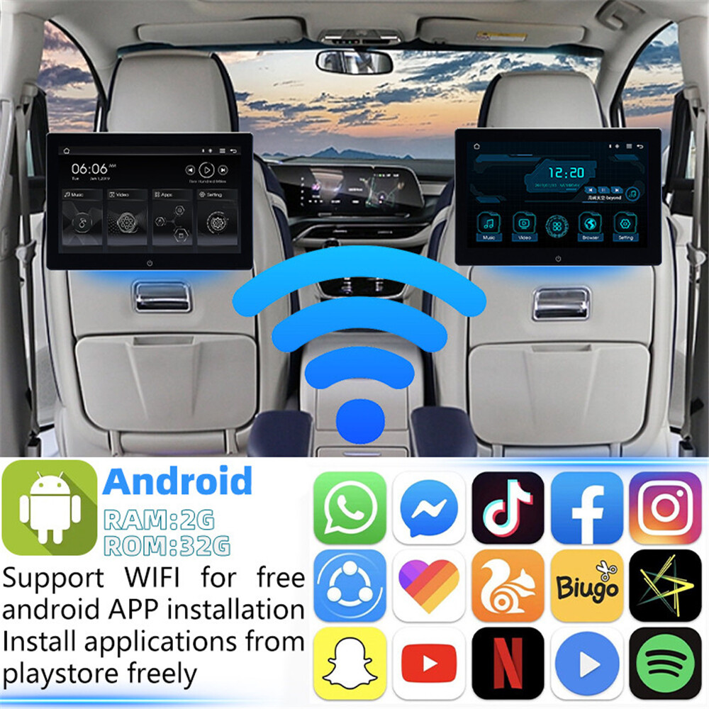 Car Headrest Multimedia Player 1080P Touch Screen Bluetooth GPS 2+32G Android 12