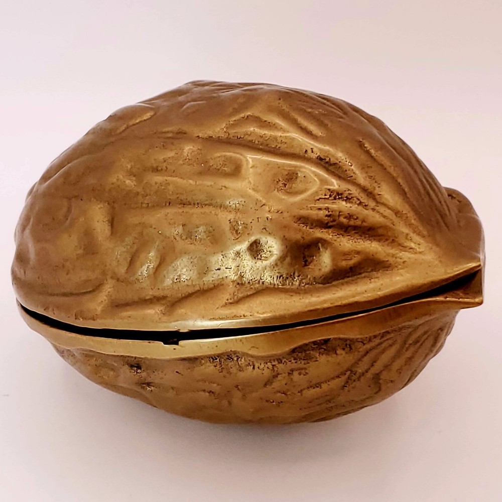 Vintage Heavy Solid Brass Walnut Shaped Nutcracker