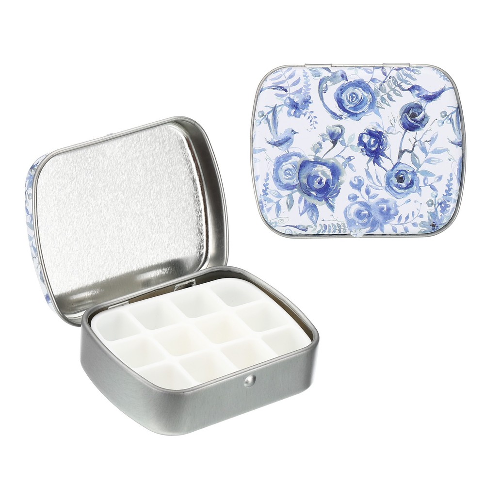 12 Well Portable Mini Tiny Paint Storage Box Blue Rose
