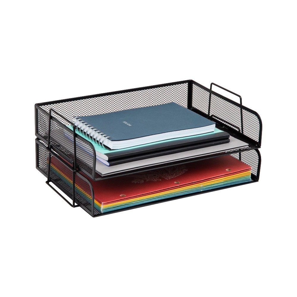 Stackable Paper Tray, Desktop Organizer, Storage, Office, Metal, 2 Pcs., Silver