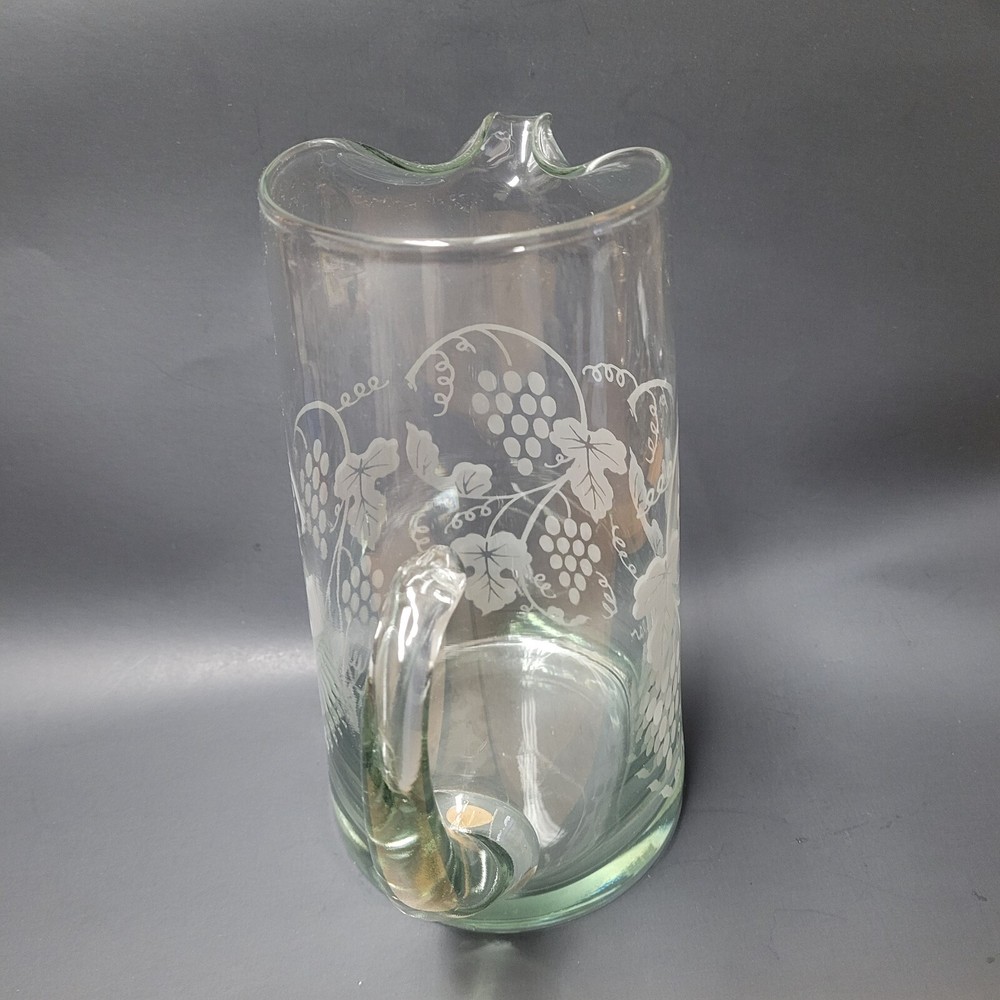 Mid-Century Modern Glass Pitcher with Grape Vine Pattern