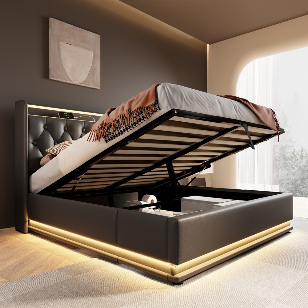 Twin/Full/Queen/King Size Upholstered Platform Bed w/ Hydraulic Storage System