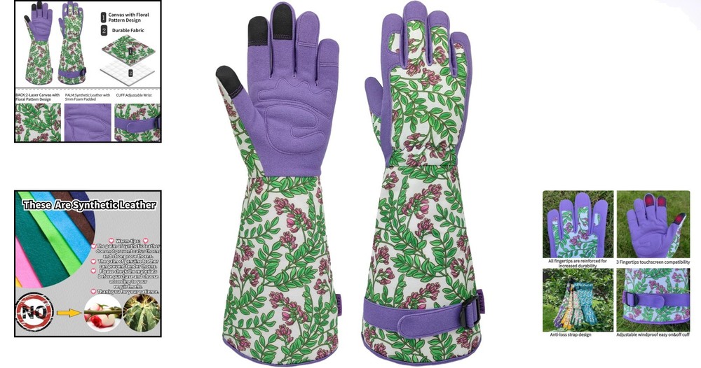 Adjustable Floral Pattern Gardening Gloves with Touchscreen Compatibility, Large