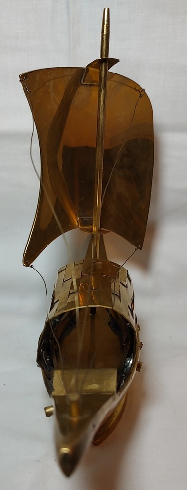 Solid Brass Junk Ship Sculpture 11" Unusual!