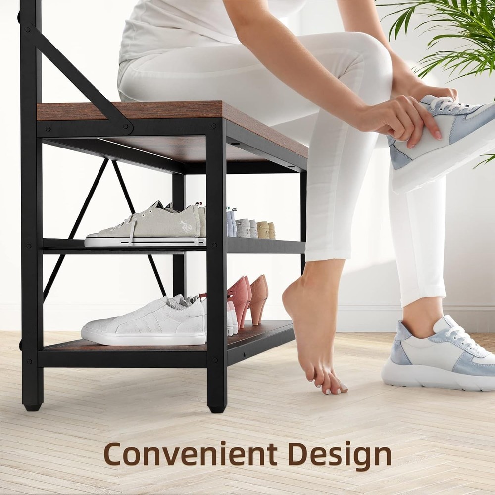 Space-Saving Multi-Function Organizer, Bench, Shoe Rack& Coat Hooks for Entryway