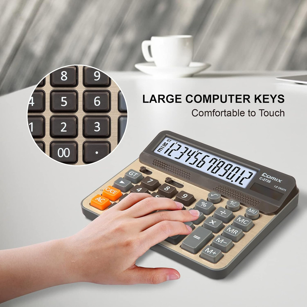 Desktop Calculator, Large Computer Keys, 12 Digits Display, Champaign Gold Color