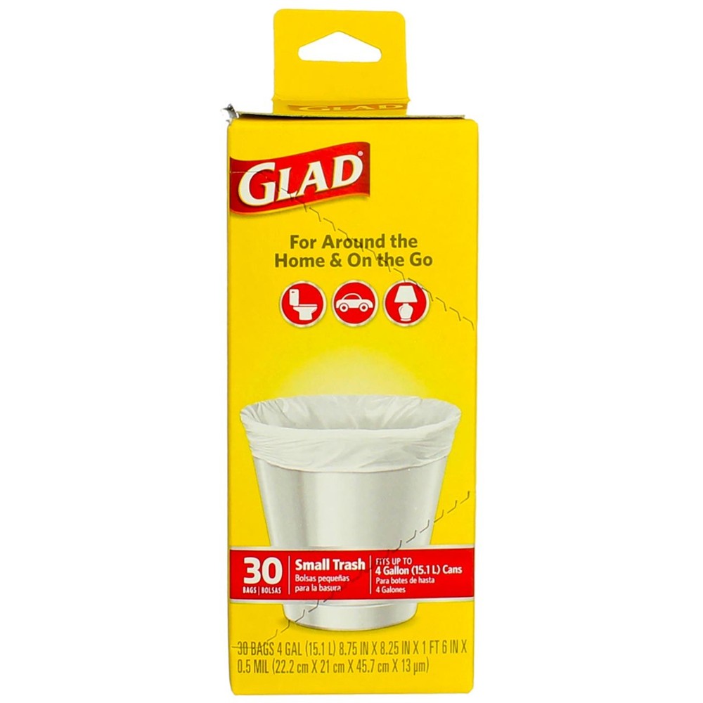 6 Pack Glad Small Trash Bags, 4 Gallons, 30 ct