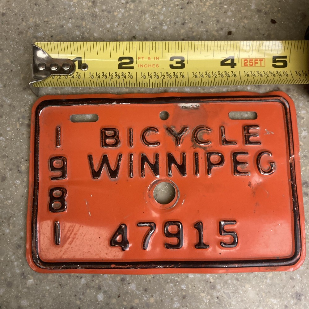 Vintage 1981 Winnipeg-Canada Bicycle License Plate