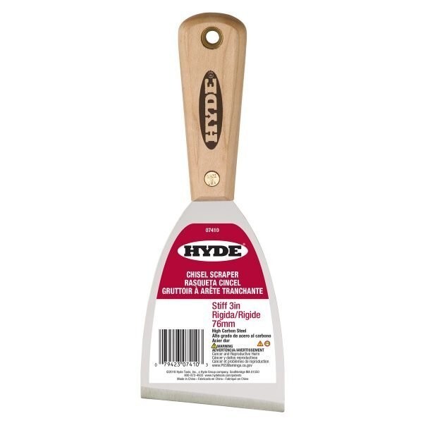 Hyde Tools - Stiff Chisel Scraper, Hardwood Handle 3"