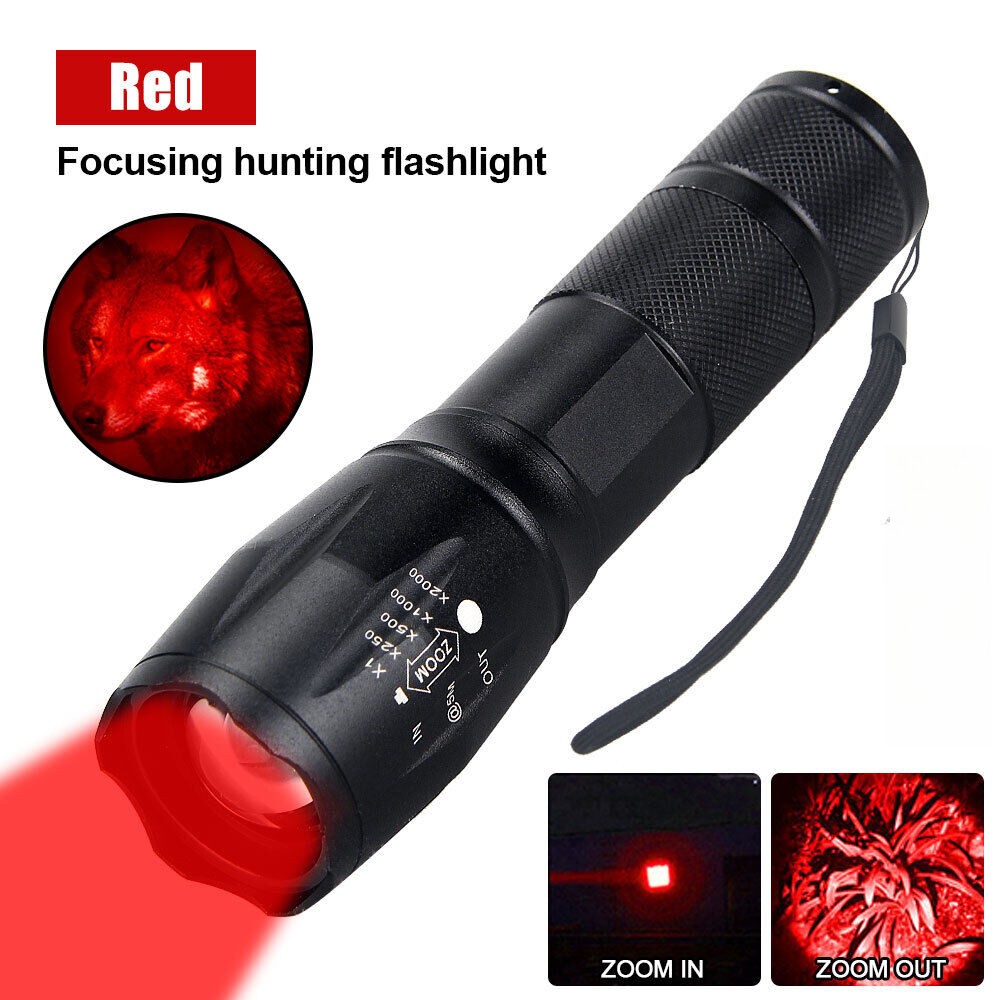 LED Zoom Red Light Flashlight Against Visual Impairment Red Torch US-