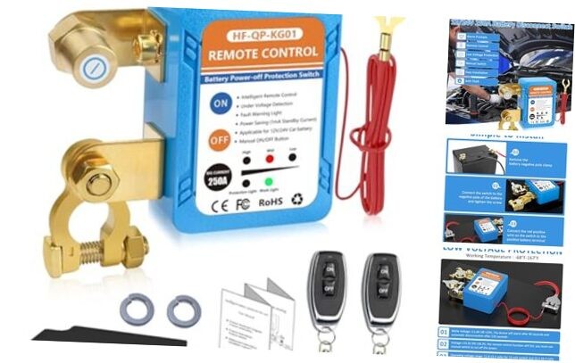 250A Kill Switch for Car, 12V/24V Remote Battery Disconnect Switch Automatic