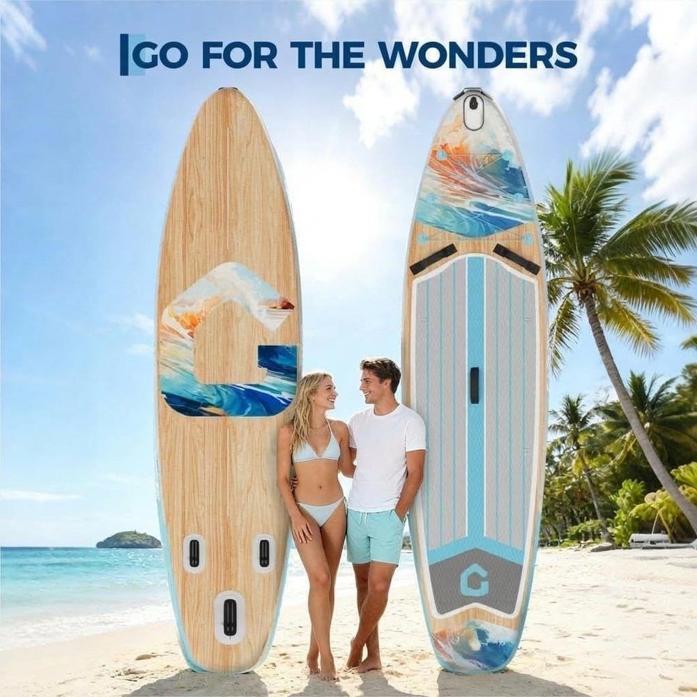 SUP Inflatable Paddle Board, Non-Slip Deck, Large Paddle & Camera Mount Incl