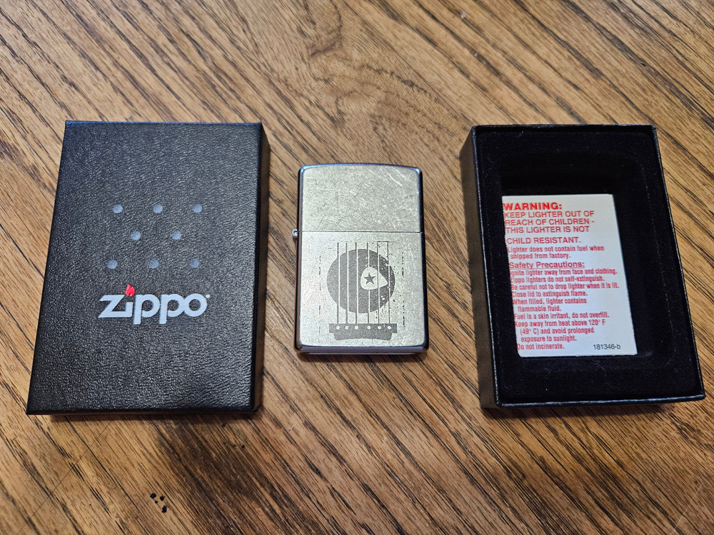 Zippo Lighter Satin Chrome Black Design Never Used