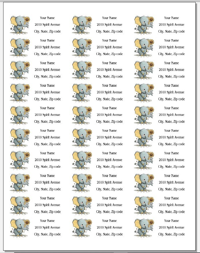 150 Cute Elephant Sunflower Mailing Return Address Labels Personalized