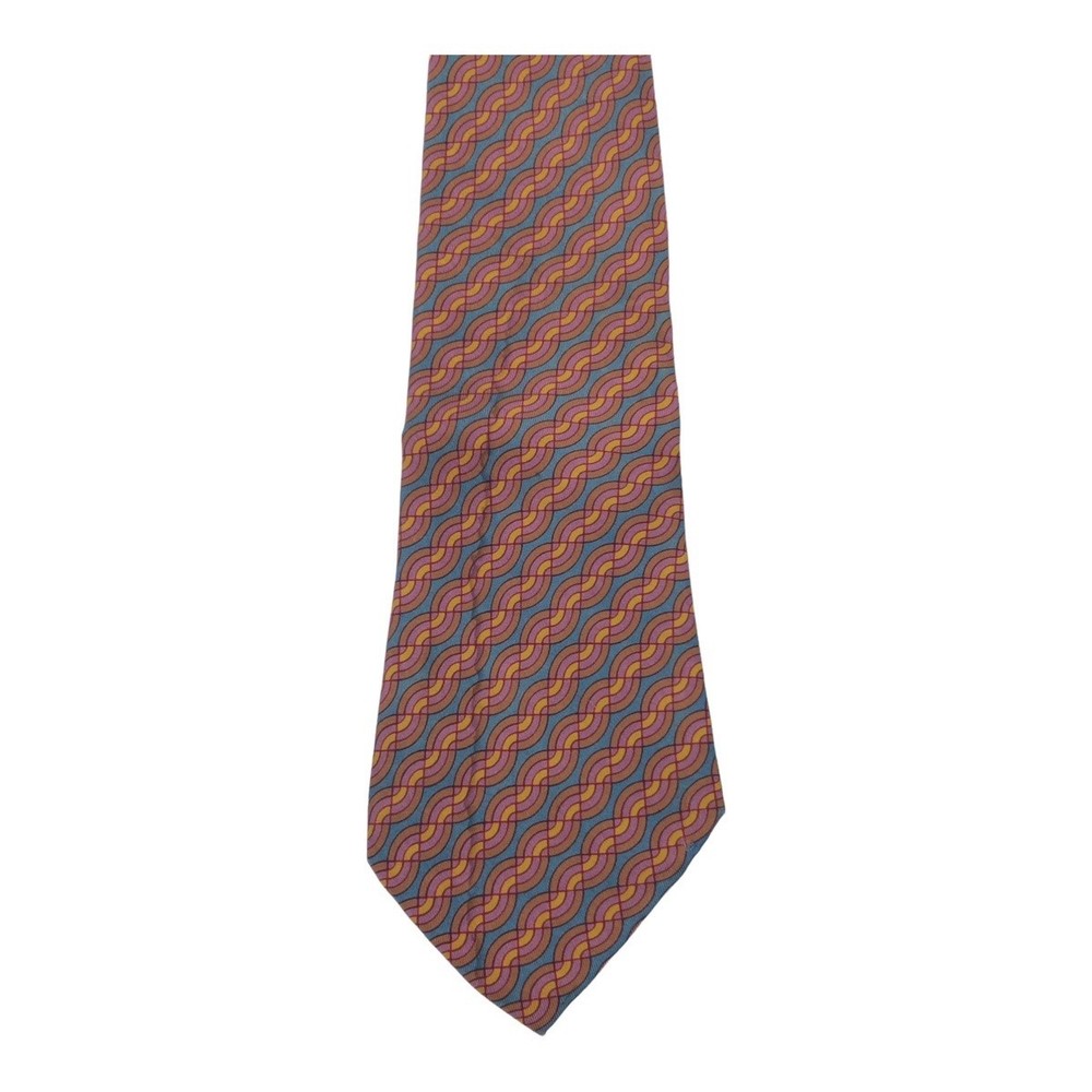 HERMES wave pattern all over brown gray silk tie blade width 11.5cm