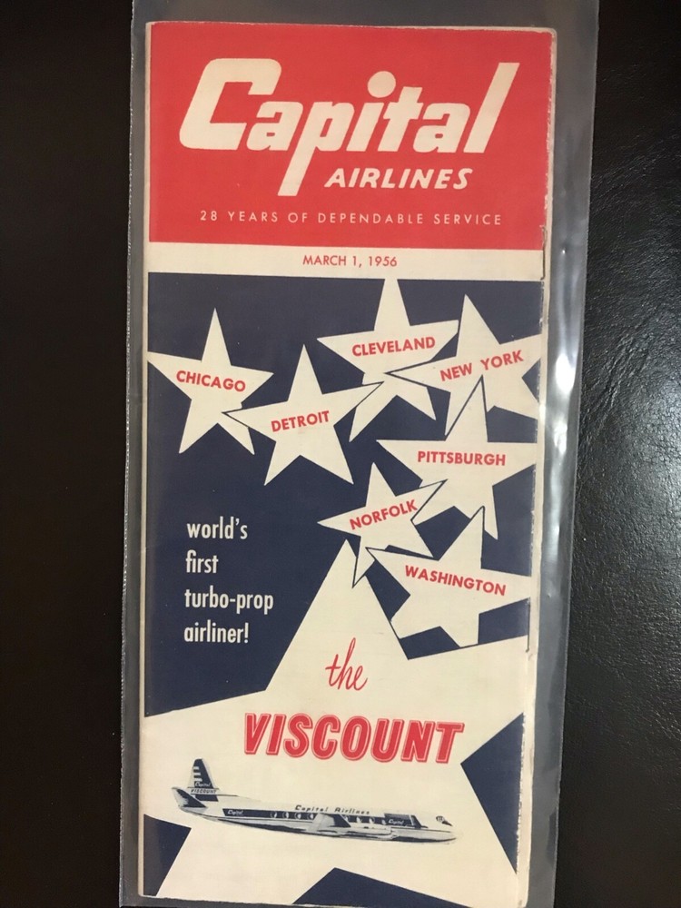 Capital Airlines System Timetable,  March 1, 1956