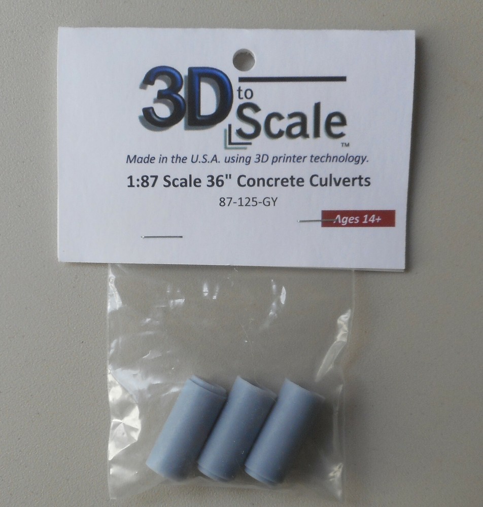 1:87 CONCRETE 36" CULVERT PLASTIC 3D TO SCALE DIORAMA PART