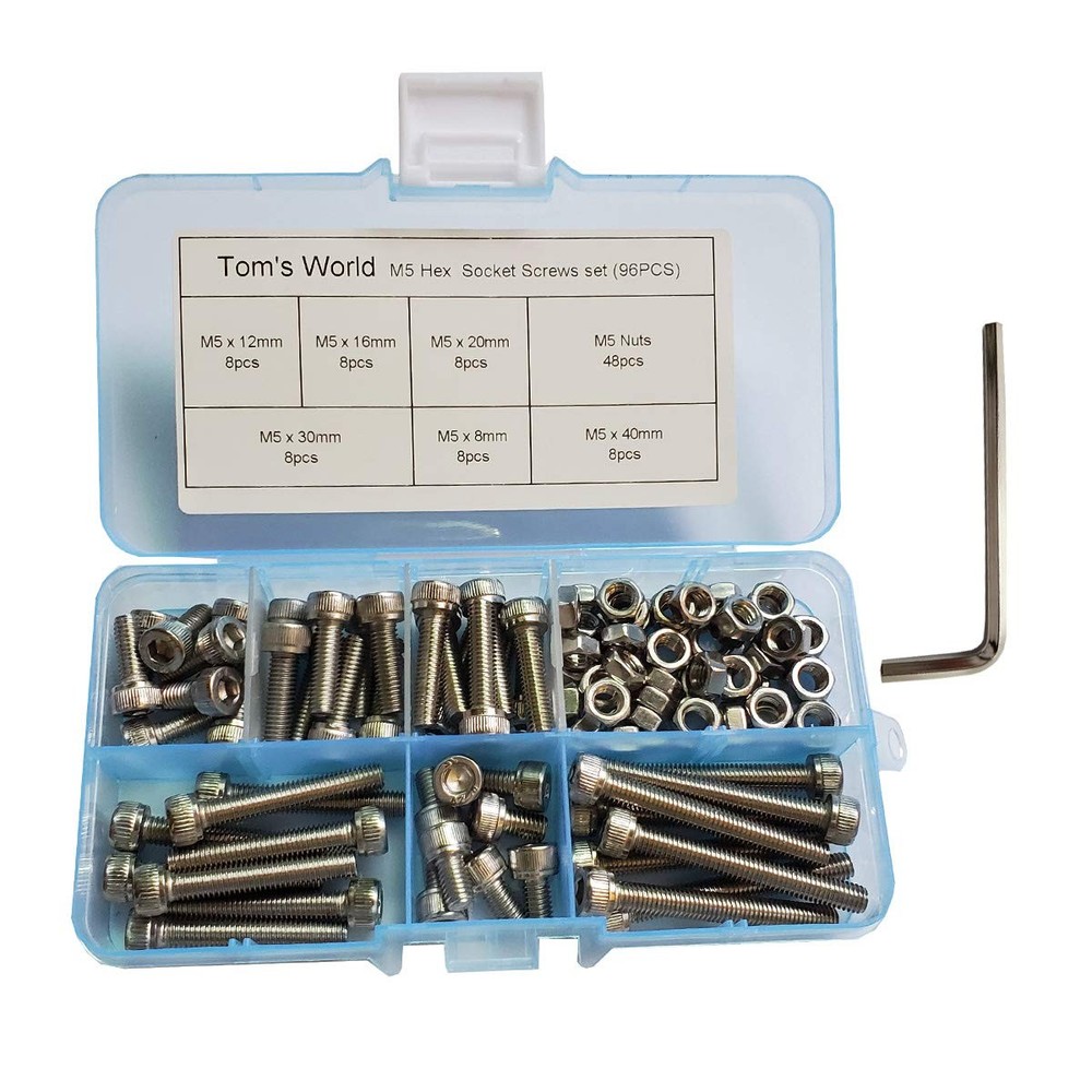 M5 Hex Socket Head Cap Bolts Nuts Screws Assortment Kit, Silver