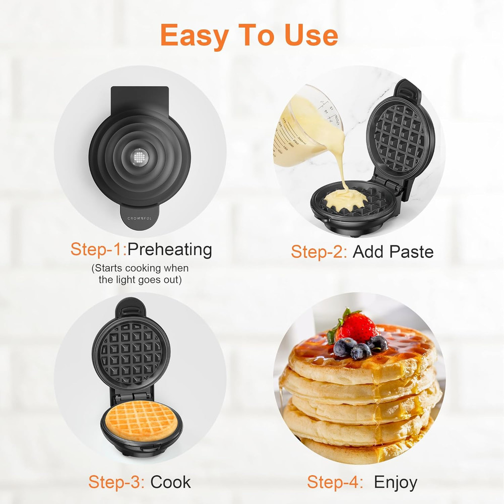 Mini Waffle Maker, 4" Chaffle Maker with Compact Design, Easy to Clean, Non-Stic