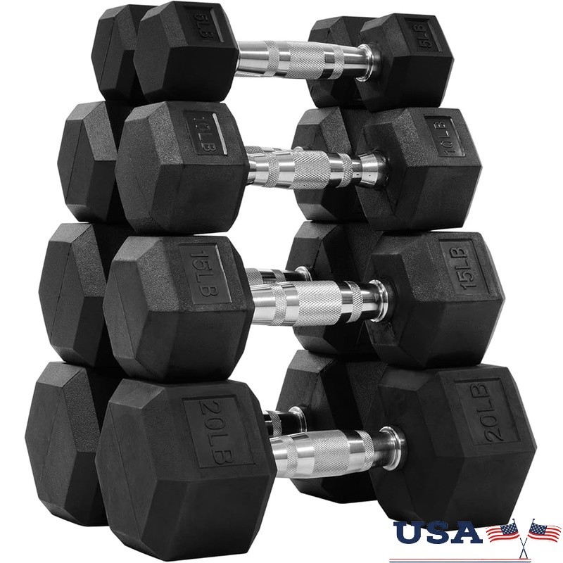 Dumbbell Set Rubber Hex Adjustable Weights Strength Training Gym Home Use