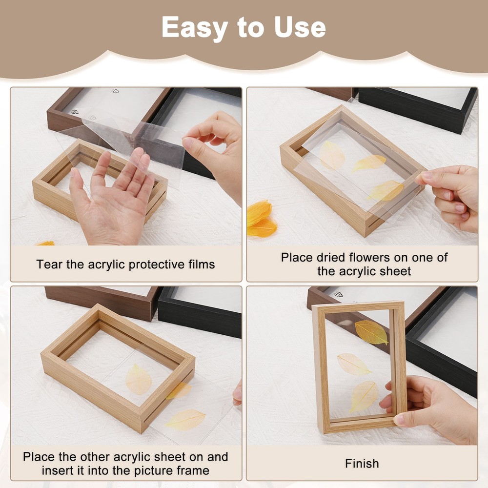 2-Pack Wooden Pressed Flower Frame, 5x7" Floating Frame [White]