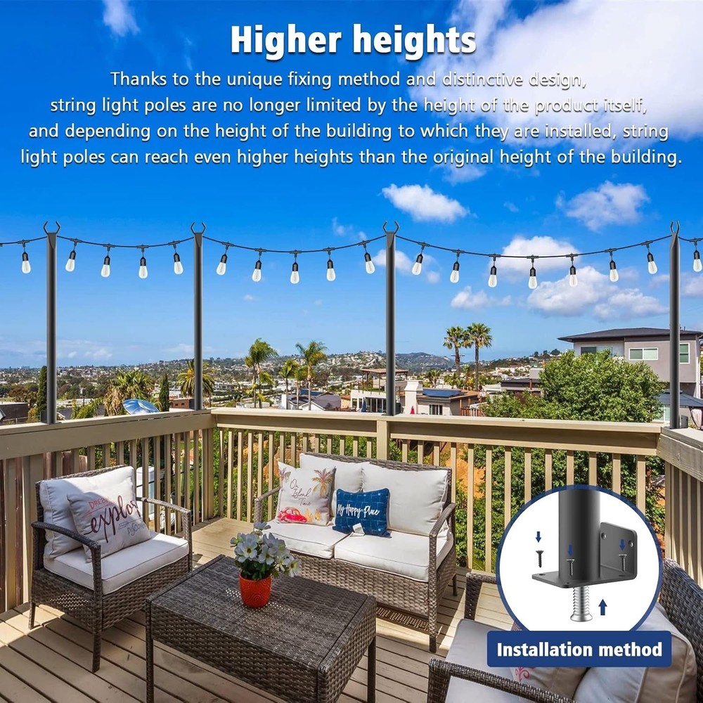 5Ft String Light Poles,Outside String Lights,Outdoor Light Poles,Metal...