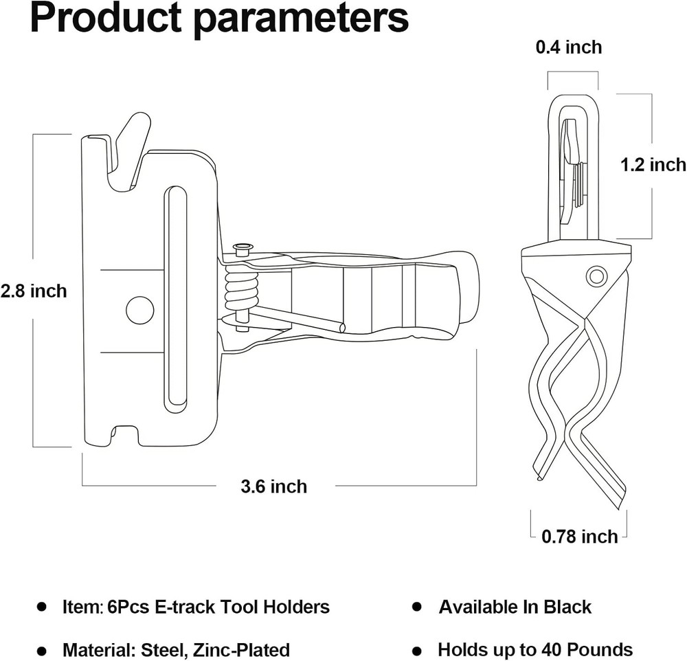 6 Pack E-Track Tool Holders |E Track Accessories for Enclosed Trailer Black