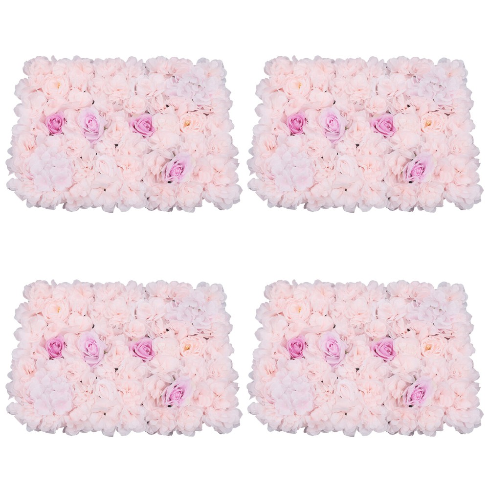 4Pcs Artificial Flower Wall Panel Backdrop Wedding Party Background Venue Decor