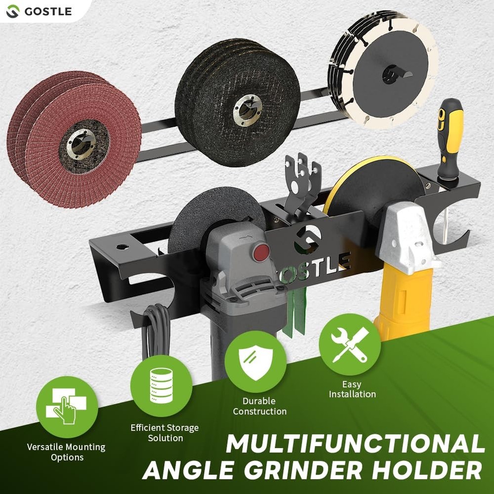 2 Bay Angle Grinder Holder with Discs Hook Rack, Grinders Power Tools Holder ...