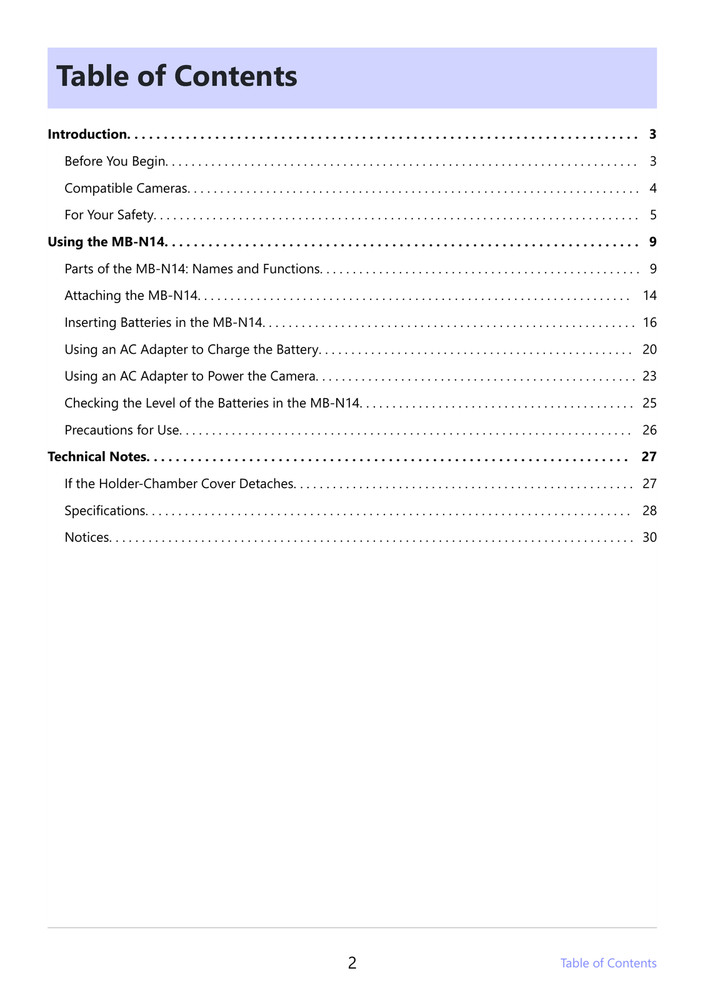 Nikon MB-N14 — Reference Guide Manual Documentation — 32 Pg — Half Size 5.5x8.5