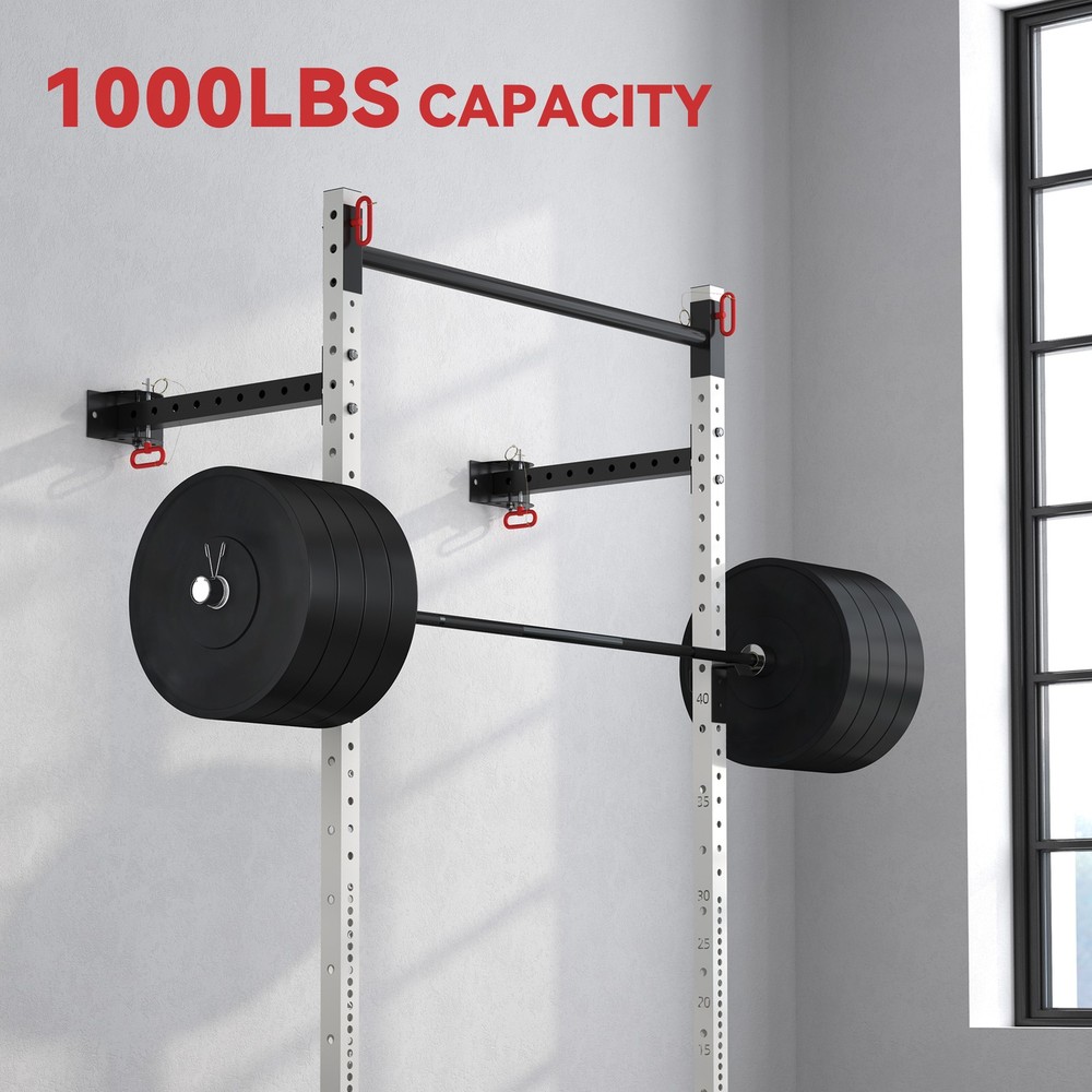 Folding Squat Rack with Pull Up Bar Wall Mounted and Adjustable Power Rack White