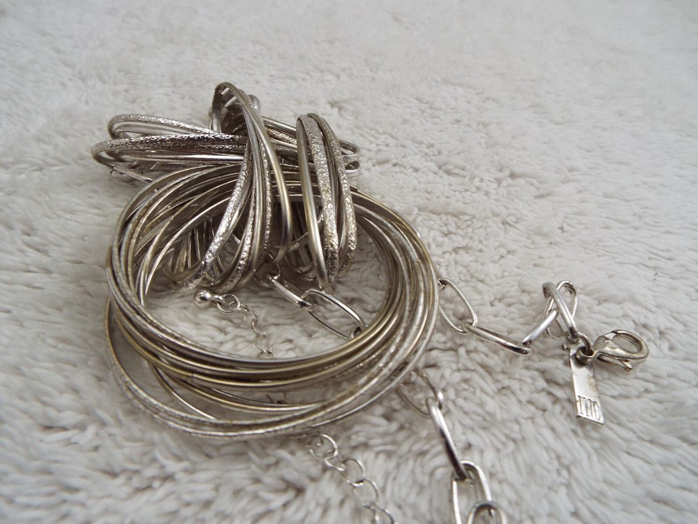 INC Silvertone Rings Chain Necklace (J35)